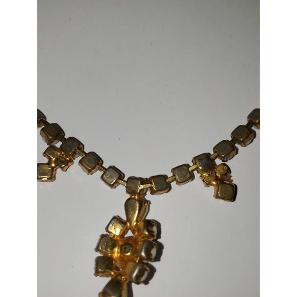 A Costume Jewelry Necklace Vintage Milk Glass Rhinestones Gold Tone Choker As-Is - Picture 10 of 12